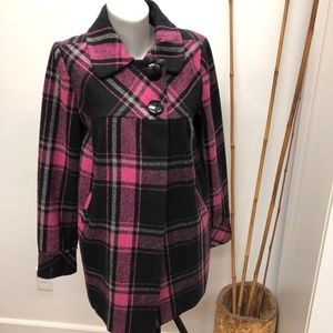 plaid wool blend babydoll swing car coat juniors
